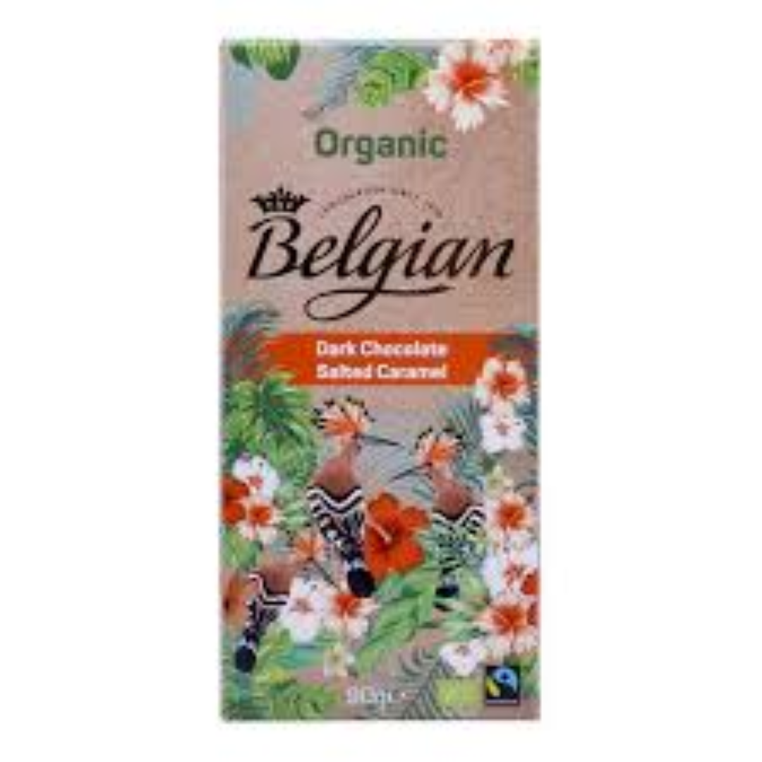 THE BELGIAN ORGANIC DARK CHOC SALTED CARAMEL 100G